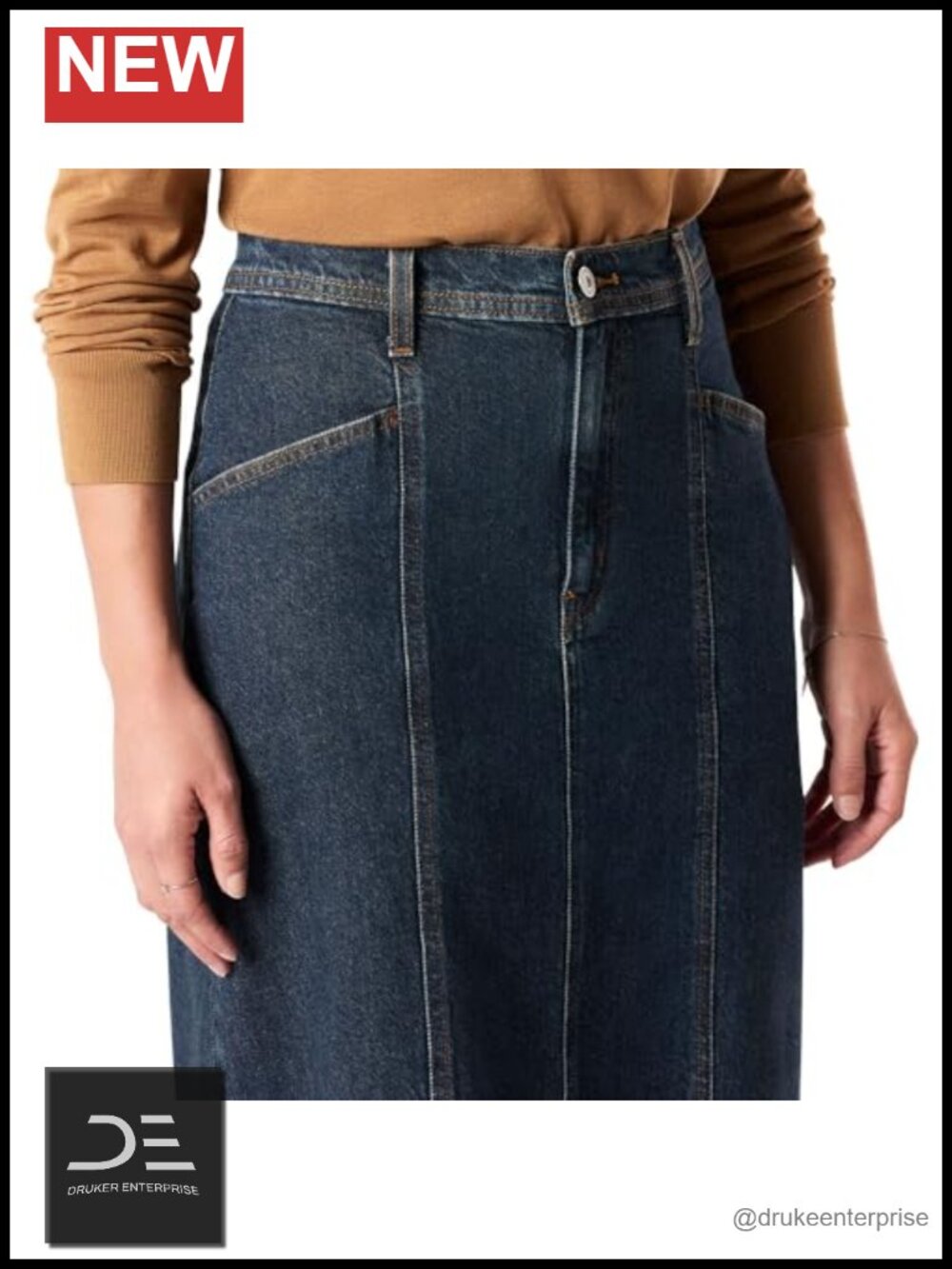 Women's Heritage '95 Seamed Skirt - Mid Rise Stretch Denim Midi Mermaid Skirt - Picture 4 of 4